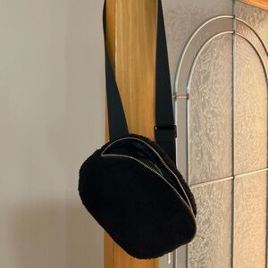 Fuzzy Crossbody Bag with gold hardware